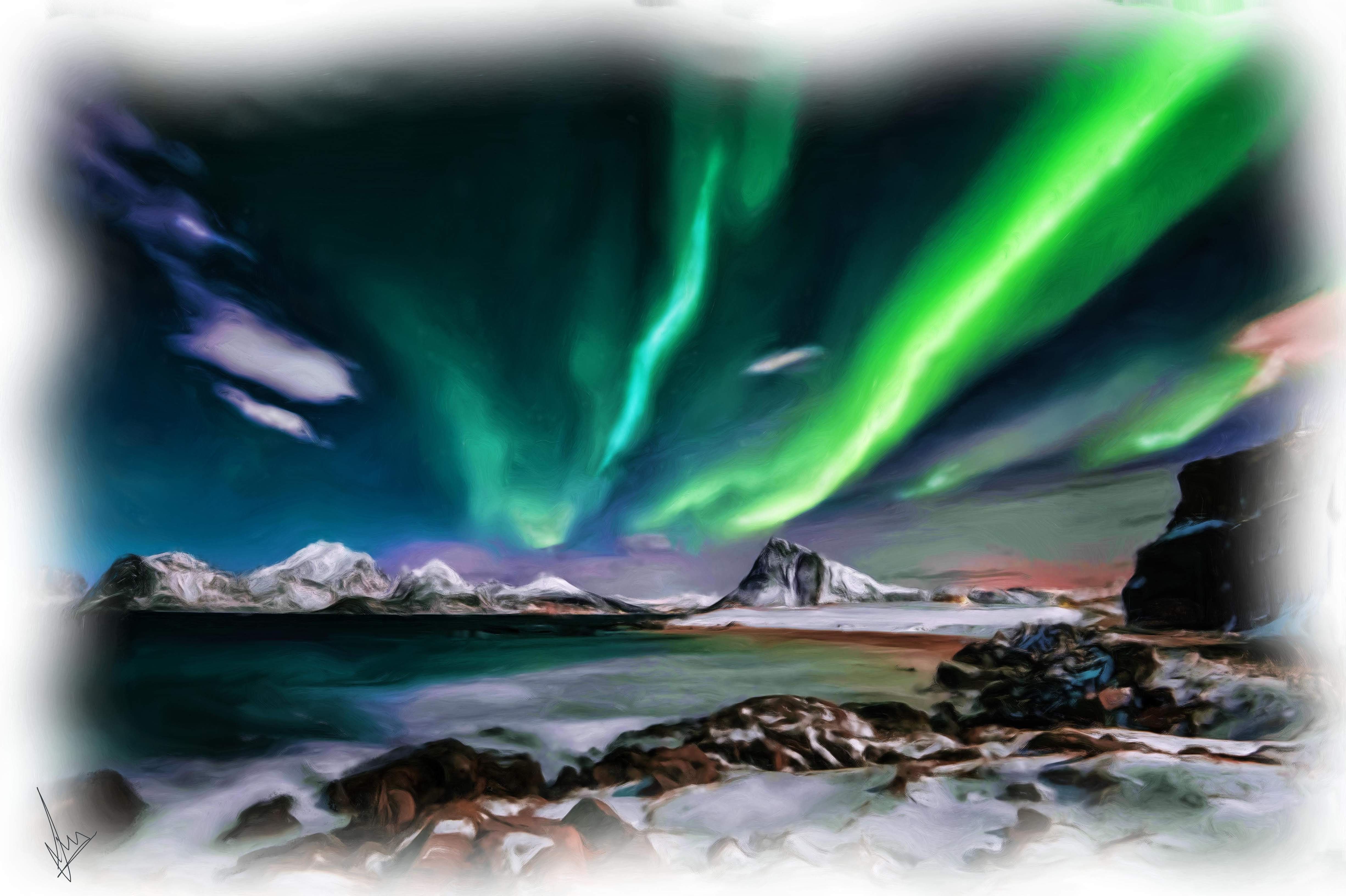 Northern Lights, a beauty of nature - Digitial Painting by Shaalyn Monteiro