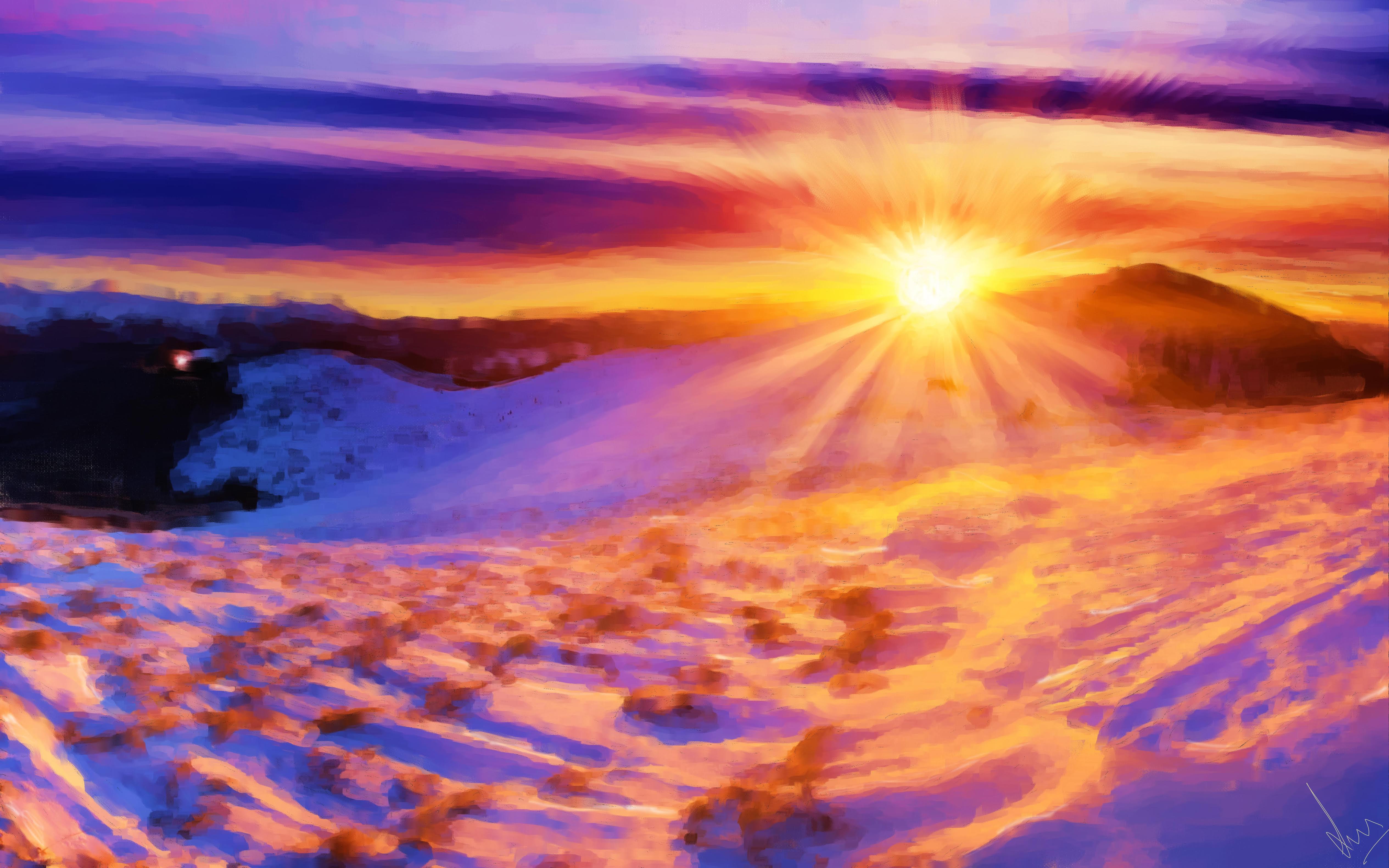 Snowy Sunrise - Digital Painting by Shaalyn Monteiro