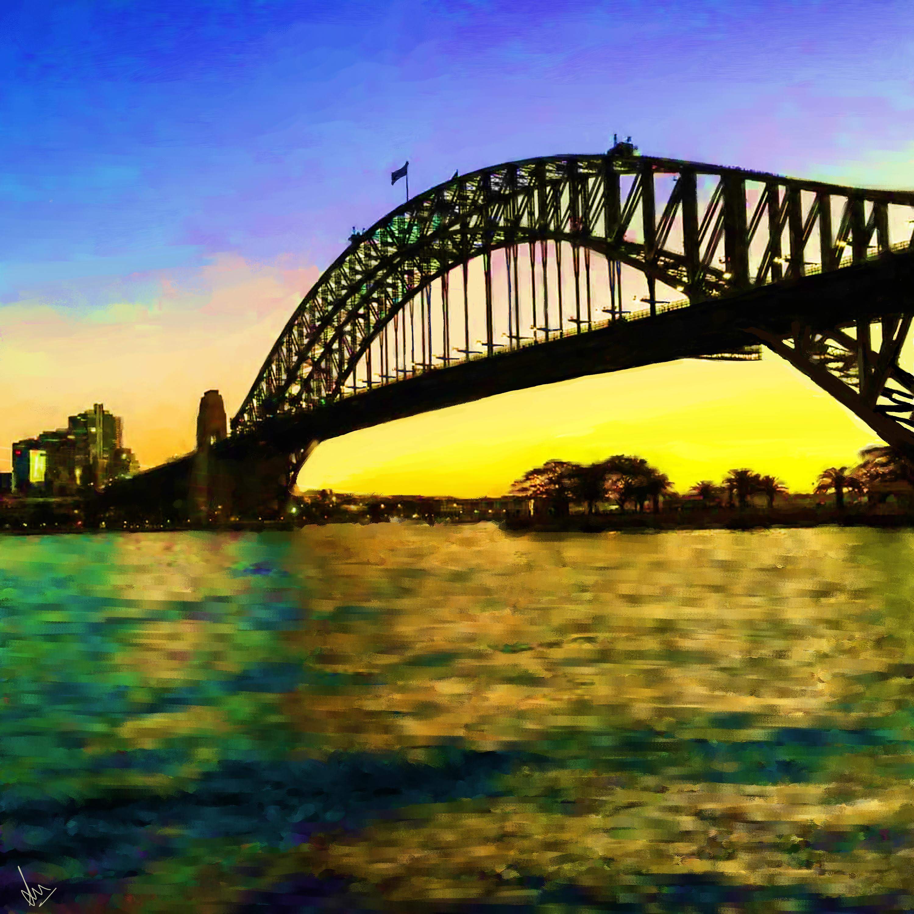 Historical Sydney Harbour Bridge, NSW, Australia - Digital Painting by Shaalyn Monteiro