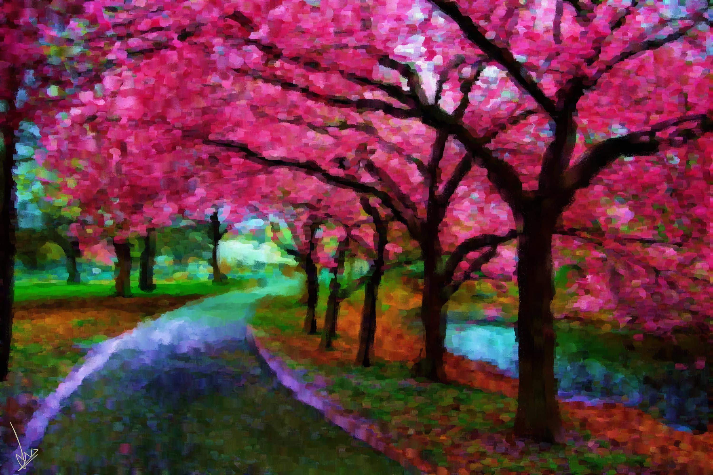 Beautiful Cherry Blossoms of Japan - Digital Painting by Shaalyn Monteiro