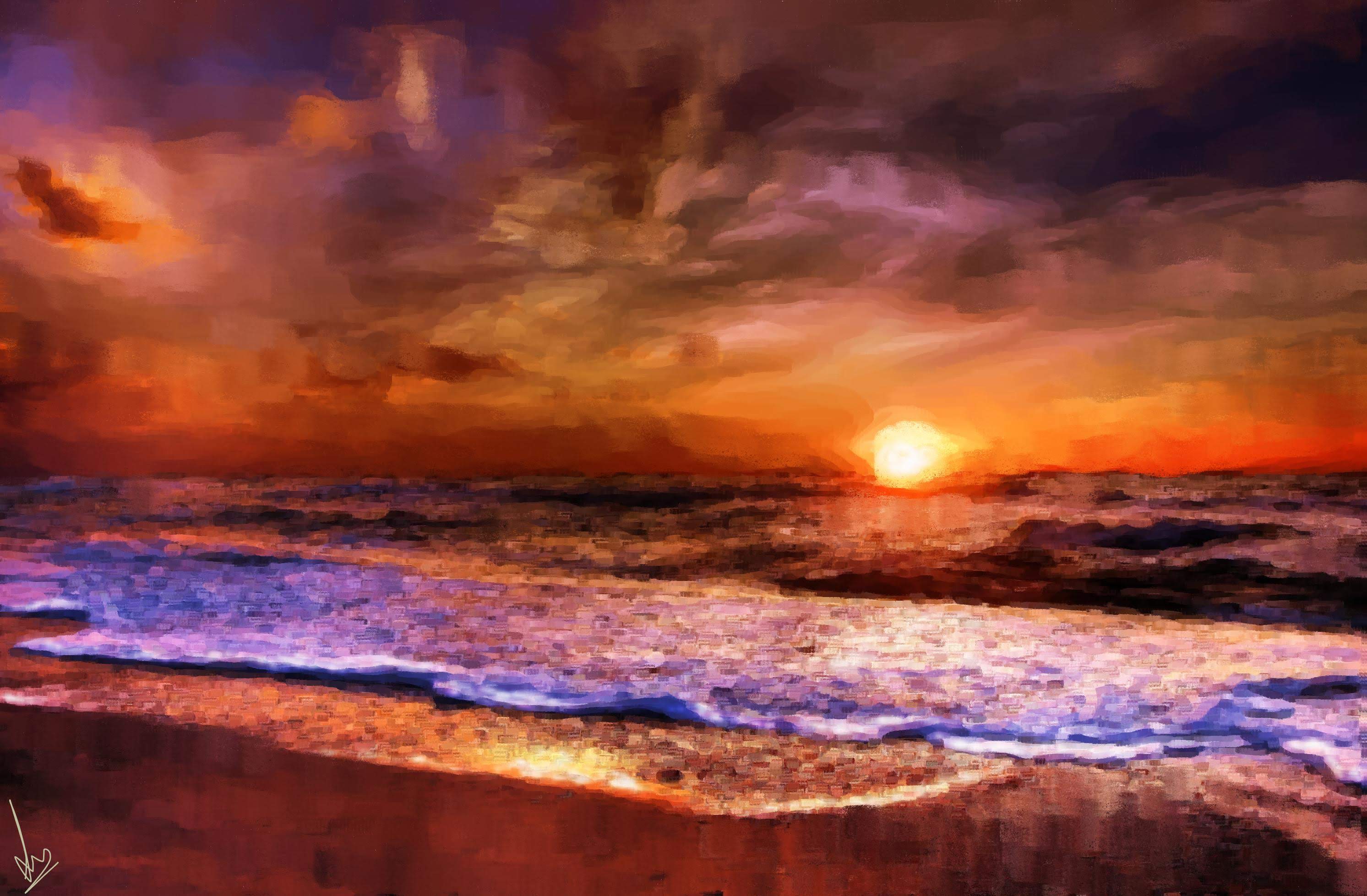 Beautiful Cloudy day on the beach - Digital Painting by Shaalyn Monteiro