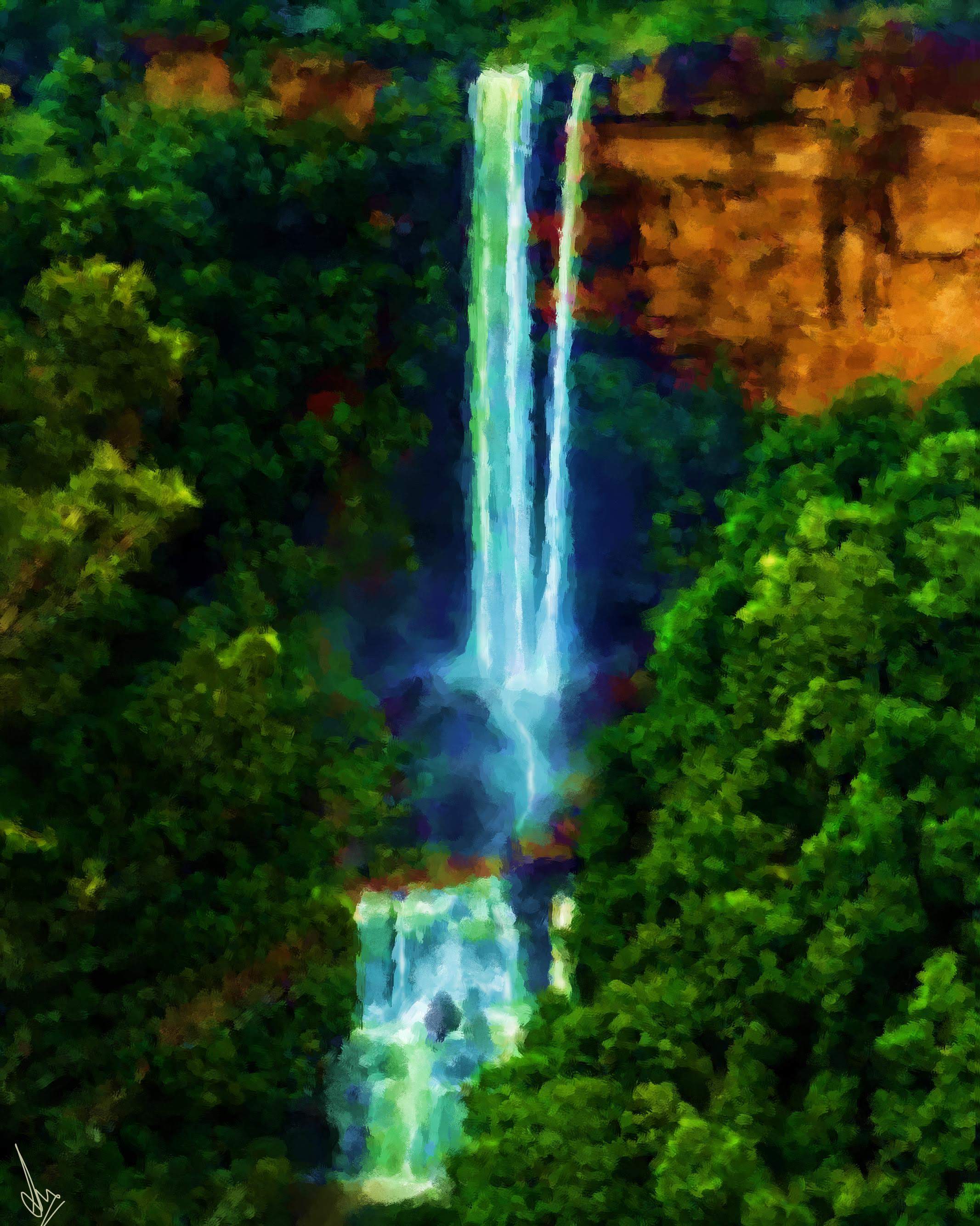 Magnificent Fitzroy Falls, Kangaroo Valley, NSW, Australia - Digital Painting by Shaalyn Monteiro